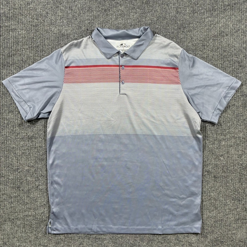 Iron Eagle Mens Polo Shirt Size L Geometric Gray Short Sleeve Stretch Casual